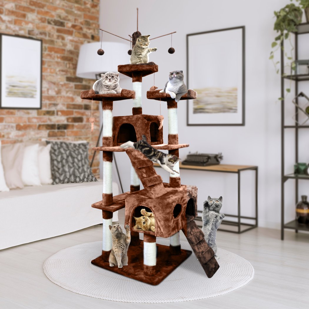 PaWz 2.1M Cat Scratching Post Tree featuring plush velvet cover and natural sisal posts, designed for climbing and scratching.